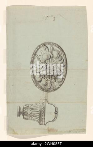 Medaglione con l'Agnello sul libro con i sette francobolli, e disegno per una sacra nave d'acqua, anonima, carta di Parigi del 1780 circa. inchiostro. pennello/penna in grafite (minerale) Foto Stock