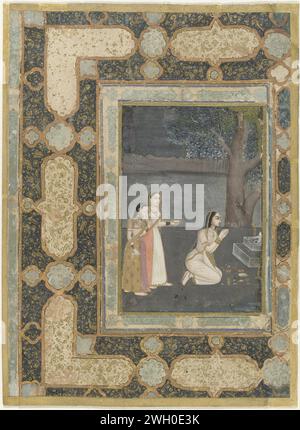 Donne per un altare Linga (Bhairavi Ragini), Anonimo, 1770 - 1780 miniatura indiana. Disegnare Una donna di alto rango è inginocchiato con le mani piegate per un santuario di shiva. Di fronte a lei ci sono piatti con frutta e fiori, una lampada, una brocca d'acqua e altre provviste per il culto dei Linga. Dietro di lei ci sono due servitori. Questa situazione mostra il Bharaavi Ragini. Spazzola di carta Oudh Foto Stock