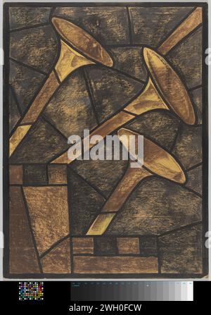 Disegno per finestra nel Noordertransept nel Duomo di Utrecht, c. 1934 disegno in cartone. spazzola per gesso Foto Stock