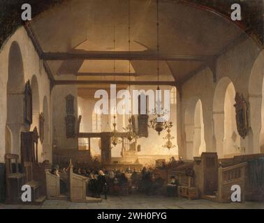 A Service in the Geertekerk, Utrecht, Johannes Bosboom, 1852 dipinto Interior of the Geertekerk in Utrecht con la celebrazione della cena in altezza. drago: tela. drager: vernice a olio (vernice) interna della chiesa. Santa Comunione  servizio protestante Geertekerk Foto Stock