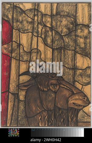 Disegno per finestra nel Noordertransept nel Duomo di Utrecht, c. 1934 disegno in cartone. spazzola per gesso Foto Stock