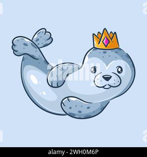 Simpatico leone marino che indossa la corona sulla testa - simpatico leone marino che indossa la corona sulla testa Illustrazione Vettoriale