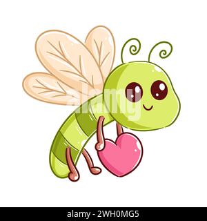 La carina farfalla sta volando da sola portando un cuore Illustrazione Vettoriale