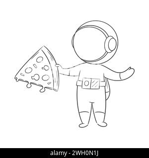 Astronauta con pizza in mano per colorare Illustrazione Vettoriale