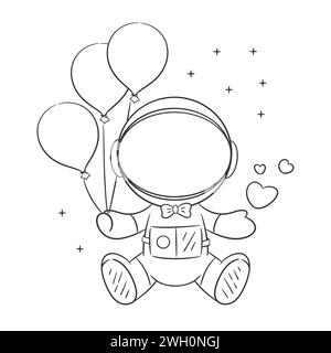 L'astronauta è seduto tenendo un palloncino per colorare Illustrazione Vettoriale