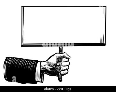 Mano con segno vuoto. Illustrazione in bianco e nero disegnata a mano Foto Stock