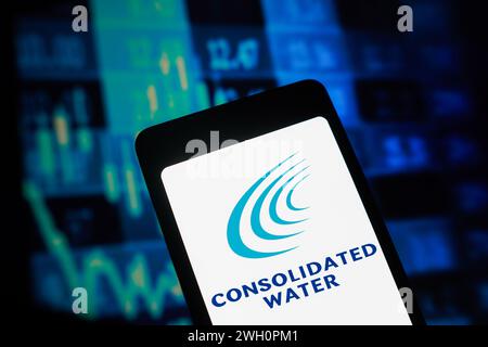 Brasile. 5 febbraio 2024. In questa immagine, il logo Consolidated Water viene visualizzato sullo schermo di uno smartphone. (Foto di Rafael Henrique/SOPA Images/Sipa USA) *** esclusivamente per notizie editoriali **** credito: SIPA USA/Alamy Live News Foto Stock