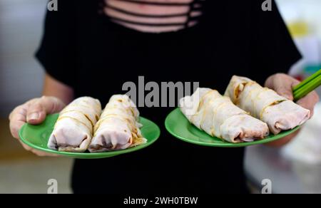 Popiah è un grande rotolo primaverile popolare a Singapore. Foto Stock