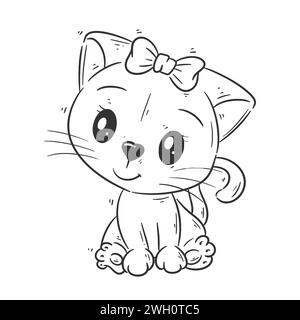 Carino gattino in stile cartoni animati vettoriale per colorare Illustrazione Vettoriale