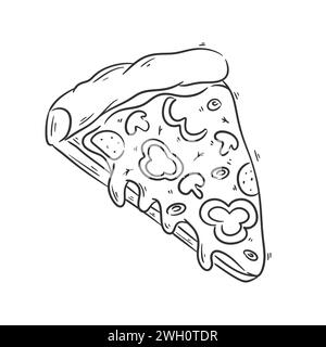 Pizza disegnata a mano in stile cartoni animati per colorare Illustrazione Vettoriale