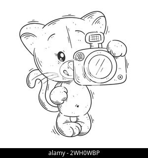 Graziosa fotocamera per il trasporto di leonessa per colorare Illustrazione Vettoriale