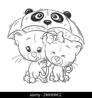 Carina leonessa che si ripara sotto un ombrello per colorare Illustrazione Vettoriale