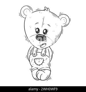 Adorabile orso che indossa pantaloni da colorare Illustrazione Vettoriale