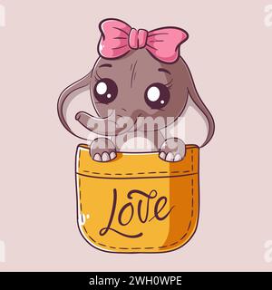 Carino elefante in cartoni animati tascabili Illustrazione Vettoriale
