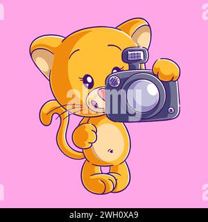 Simpatica leonessa con fotocamera da trasporto Illustrazione Vettoriale
