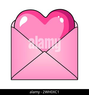 Graziosa lettera rosa con icona vettoriale e cuore per San Valentino. Collezione di elementi dal design piatto. Illustrazione a cartoni animati minimale per creare banner Web e gree Illustrazione Vettoriale