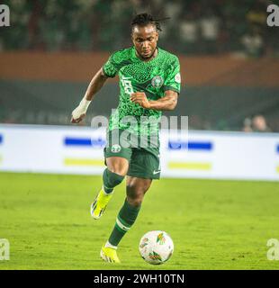 Ademola Lookman in azione durante la partita tra Nigeria e Camerun al 2023 AFCON in Costa d'Avorio. Foto di Adeniyi Muyiwa Foto Stock