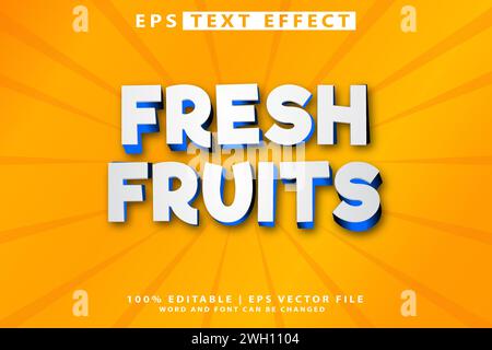 Effetto testo cartoni animati 3D modificabile con frutta fresca Illustrazione Vettoriale