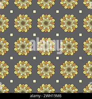 Motivo senza cuciture con classiche rosette floreali lineari disegnate a mano Illustrazione Vettoriale