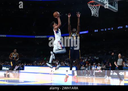 Non esclusiva: 5 febbraio 2024 a città del Messico, Messico: Diego Bernard (1) di Capitanes guida al basket durante la partita NBA G League tra me Foto Stock