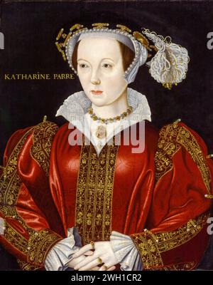 Catherine Parr o Katherine Parr (1512-1548), Regina consorte d'Inghilterra e d'Irlanda (1543-1547), ritratto a olio su tavola, 1575-1599 Foto Stock