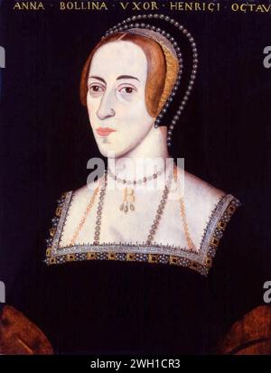 Anna Bolena (circa 1501 o 1507-1536), Regina d'Inghilterra (1533-1536), ritratto a olio su tavola, 1597-1618 Foto Stock