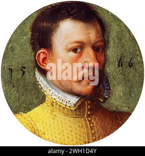 James Hepburn, i duca delle Orcadi e IV conte di Bothwell (circa 1535-1578), noto come "Lord Bothwell". Terzo marito di Maria, regina di Scozia (1542-1587), brevemente re consorte di Scozia nel 1567, ritratto a olio su rame, 1566 Foto Stock