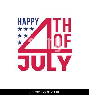Illustrazione vettoriale del modello di banner del 4 luglio con sfondo rosso, blu, icona a stella in stile bandiera USA. Festa dell'indipendenza degli Stati Uniti per celebrare banner, poster Illustrazione Vettoriale
