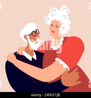 Anziani anziani che amano abbracciare la coppia, anziani, Vecchio, donna innamorata, relazioni amichevoli passare del tempo insieme, stringere relazioni romantiche. St Valentin Foto Stock