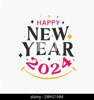 Design per striscioni tipografici buon anno 2025. Scritta Happy New Year 2024 su sfondo blu. Illustrazione vettoriale del logo del nuovo anno. Illustrazione Vettoriale