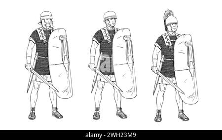 Legionari romani prima della battaglia. Disegno storico. Foto Stock
