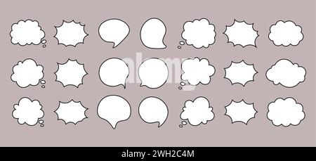 Set di testo bolla vocale, chat sui social media, casella messaggi. Bolle di testo vuote in varie forme, commenti, bollature di dialogo. Illustrazione vettoriale Illustrazione Vettoriale