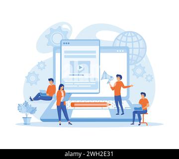 Blogger, Blogger. Freelance. Scrittura creativa. Autore copia. Gestione dei contenuti. illustrazione moderna vettoriale piatta Illustrazione Vettoriale