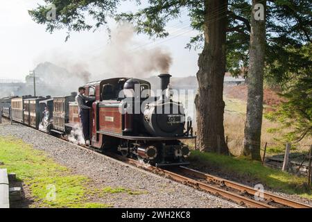 Un treno passeggeri a vapore sulla ferrovia Ffestiniog a Dduallt Foto Stock