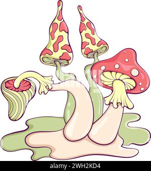 Colore della composizione dei funghi hippie Illustrazione Vettoriale