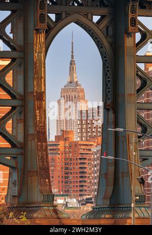 Paesaggio urbano con il ponte di Manhattan da Brooklyn a New York. Foto Stock