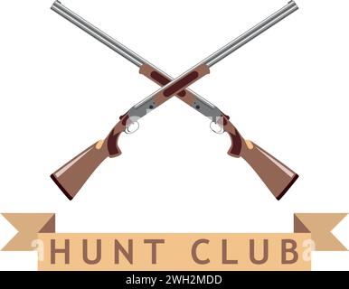 Fucili da caccia incrociati e Brown Banner of Hunting Club isolati in stile piatto. Illustrazione Vettoriale