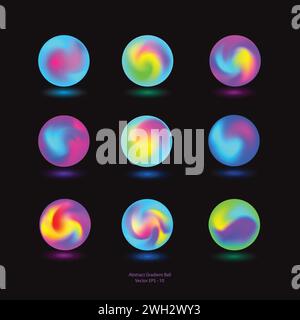 Sfera al neon .Set di sfere sfumate.pulsanti multicolore luminosi. Illustrazione Vettoriale