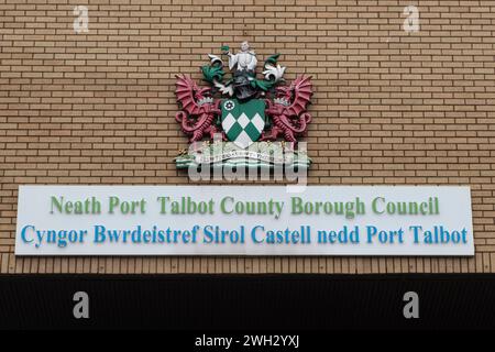 Nei dintorni di Port Talbot, una città industriale di Neath Port Talbot, Galles, Regno Unito, in una giornata invernale. consiglio di Neath Port Talbot Foto Stock