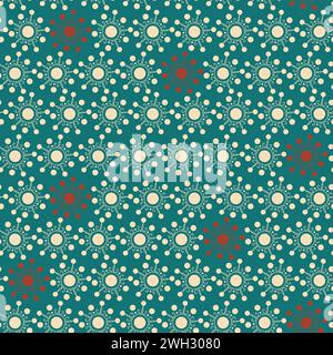 Ripetizione senza cuciture con elementi geometrici beige. Fiocchi di neve beige astratti su sfondo verde. Illustrazione Vettoriale