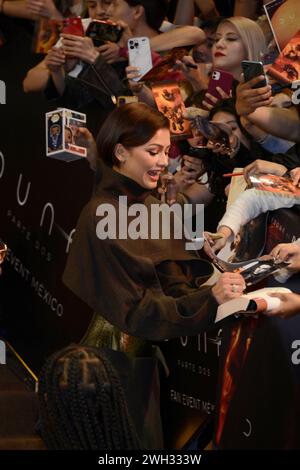 Città del Messico, Messico. 6 febbraio 2024. L'attrice Zendaya partecipa al Red carpet del fan Event per il film "Dune: Part Two" all'Auditorio Nacional di città del Messico, Messico, il 6 febbraio 2024. (Foto di Carlos Tischler/Eyepix Group) credito: NurPhoto SRL/Alamy Live News Foto Stock