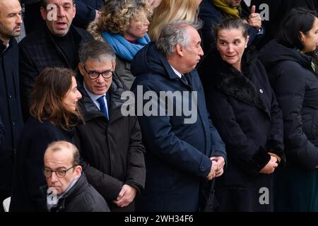 © Julien Mattia/le Pictorium/MAXPPP - Parigi 07/02/2024 Julien Mattia/le Pictorium - 07/02/2024 - Francia/Ile-de-France/Parigi - Marine Thondelier; Olivier Faure, Francois Bayrou e Caroline Fiat ors de la cerimonie d'hommage aux victimes francaises des attaques terroristes du 7 octobre en Israel, aux Invalides Israel, le 7 Fevrier 2024. - Valeurs ACtuelles Out, JDD Out, No JDD, no russia, russia Out/07/02/2024 - Francia/Ile-de-France (regione)/Parigi - Marine Thondelier; Olivier Faure, Francois Bayrou e Caroline Fiat alla cerimonia in onore delle vittime francesi del 7 ottobre Foto Stock