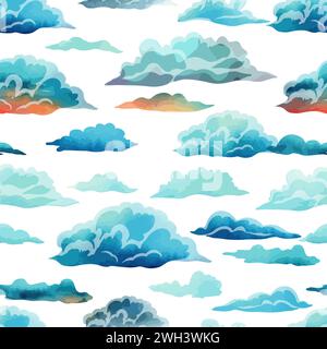 Nuvole sfondo senza interruzioni. Disegno a mano. Non IA. Illustrazione vettoriale Illustrazione Vettoriale