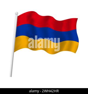 Bandiera dell'Armenia sul palo che sventola nel vento. Illustrazione dell'oggetto isolato del vettore della bandiera armena a strisce. Illustrazione Vettoriale