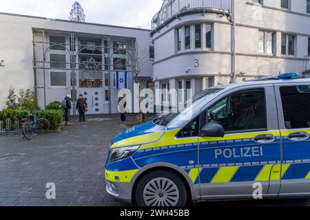 La sinagoga ebraica di Recklinghausen, pattuglia della polizia, protezione della polizia, NRW, Germania, Foto Stock