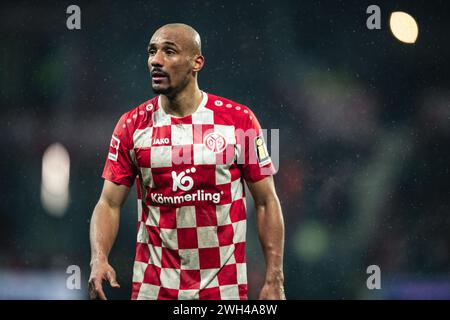 MAINZ, Germania. , . Karim Onisiwo di 1.FSV Mainz 05 in azione durante la partita di calcio della Bundesliga tra 1. FSV Mainz 05 e 1.FC Union Berlin alla MEWA Arena il 7 febbraio 2024 a Magonza, Germania. (Foto di Dan o' Connor/ATPImages) (o-CONNOR Dan/ATP/SPP) crediti: SPP Sport Press Photo. /Alamy Live News Foto Stock