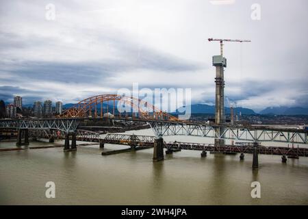 Pattullo Bridge e sostituzione in costruzione a New Westminster, Columbia Britannica, Canada Foto Stock