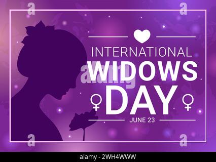 International Widows Day Vector Illustration il 23 giugno con Woman Mourns and Injustice facing by Widow in Flat Cartoon background Design Illustrazione Vettoriale