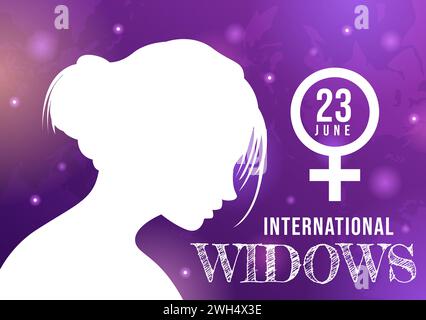 International Widows Day Vector Illustration il 23 giugno con Woman Mourns and Injustice facing by Widow in Flat Cartoon background Design Illustrazione Vettoriale