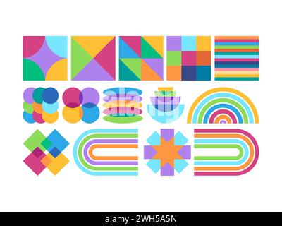 risografo colorato effetto geometrico motivo astratto elemento estetico design stile decorativo Illustrazione Vettoriale